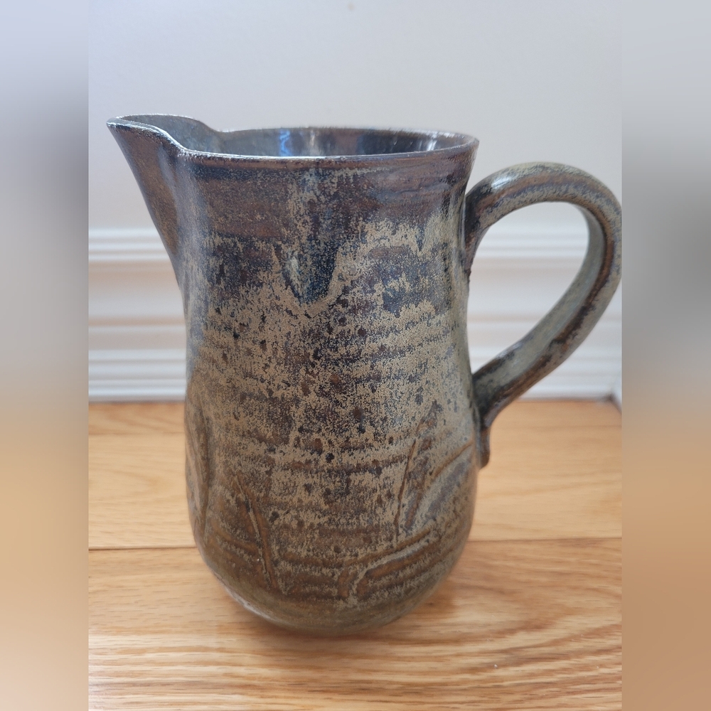 Signed Studio Pottery Pitcher Vase Handmade Ceramic Rustic Earth Tone Quebec